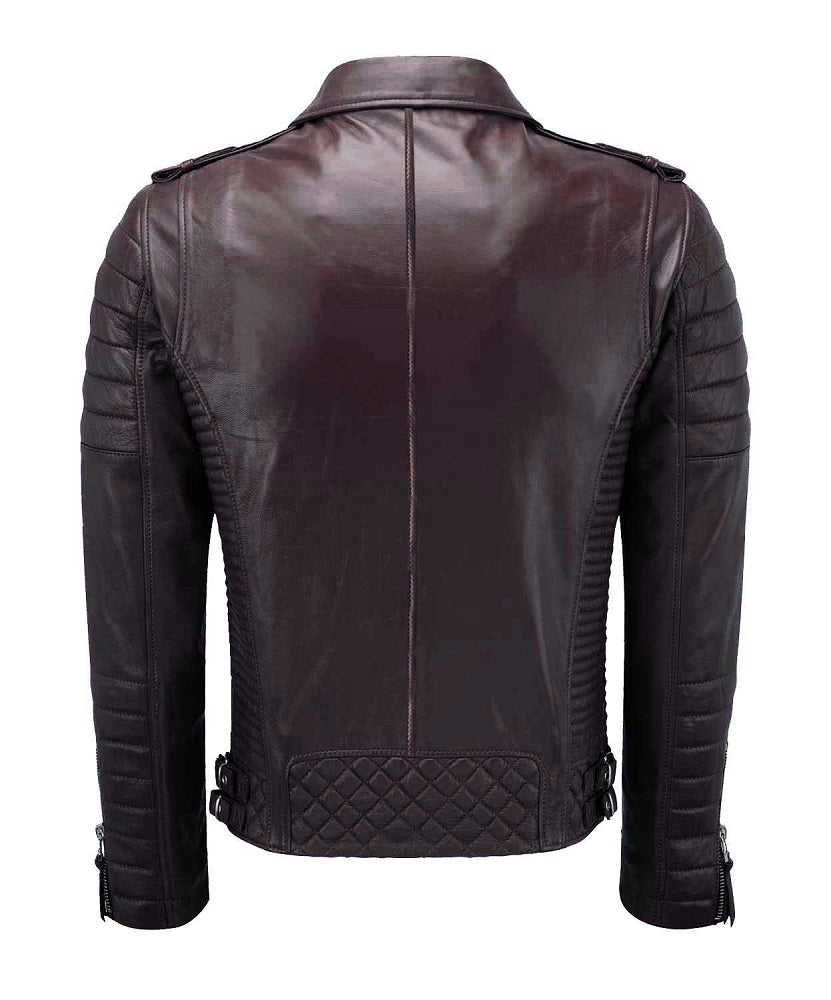 Men Biker Leather Jacket Brown SkinOutfit