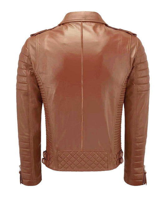 Men Biker Leather Jacket Mango Tan SkinOutfit