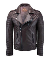 Men Biker Leather Jacket Brown SkinOutfit