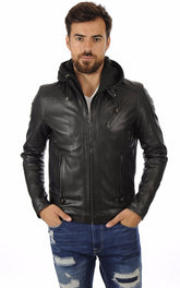 Chaqueta de cuero con capucha para hombre 01
