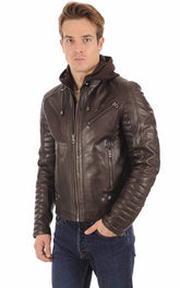 Chaqueta de cuero con capucha para hombre 01
