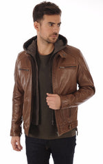 Men Hoodie Leather Jacket 05