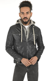 Chaqueta de cuero con capucha para hombre 01