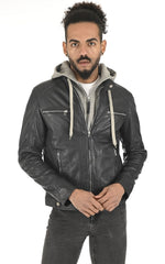 Men Hoodie Leather Jacket 07