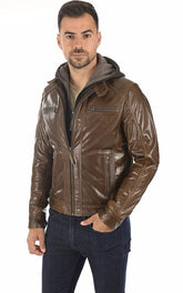 Chaqueta de cuero con capucha para hombre 01