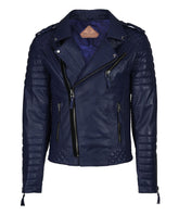 Men Motorcycle Leather Jacket Dark Blue SkinOutfit