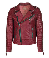 Men Motorcycle Leather Jacket Dark Red SkinOutfit