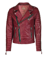 Men Motorcycle Leather Jacket Dark Red SkinOutfit