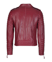 Men Motorcycle Leather Jacket Dark Red SkinOutfit