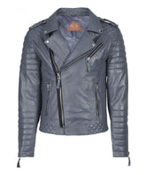 Men Motorcycle Leather Jacket Gray SkinOutfit
