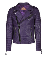 Men Motorcycle Leather Jacket Purple SkinOutfit