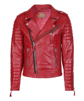 Men Motorcycle Leather Jacket Red SkinOutfit