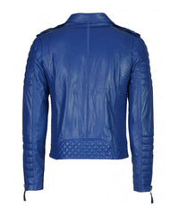 Men Motorcycle Leather Jacket Royal Blue SkinOutfit