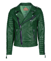 Men Motorcycle Leather Jacket Green SkinOutfit