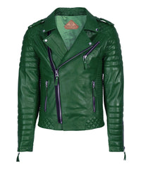 Men Motorcycle Leather Jacket Green SkinOutfit