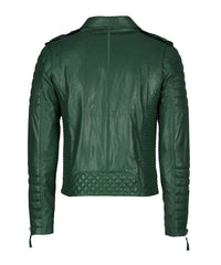 Men Motorcycle Leather Jacket Green SkinOutfit