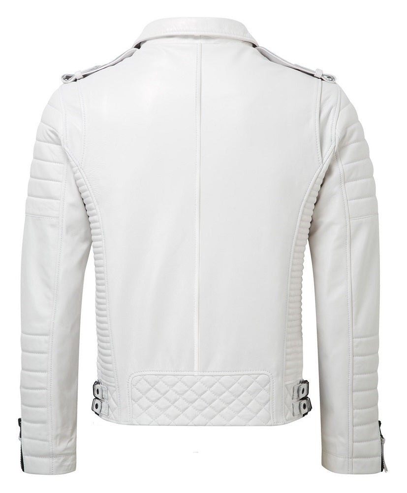 Men Biker Leather Jacket White SkinOutfit