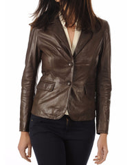Women Genuine Leather Blazer Coat WB 15