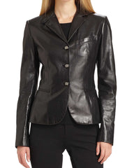 Women Genuine Leather Blazer Coat WB 16