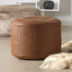 Genuine Cowhide Leather Ottoman Pouf Footrest Tan freeshipping - SkinOutfit