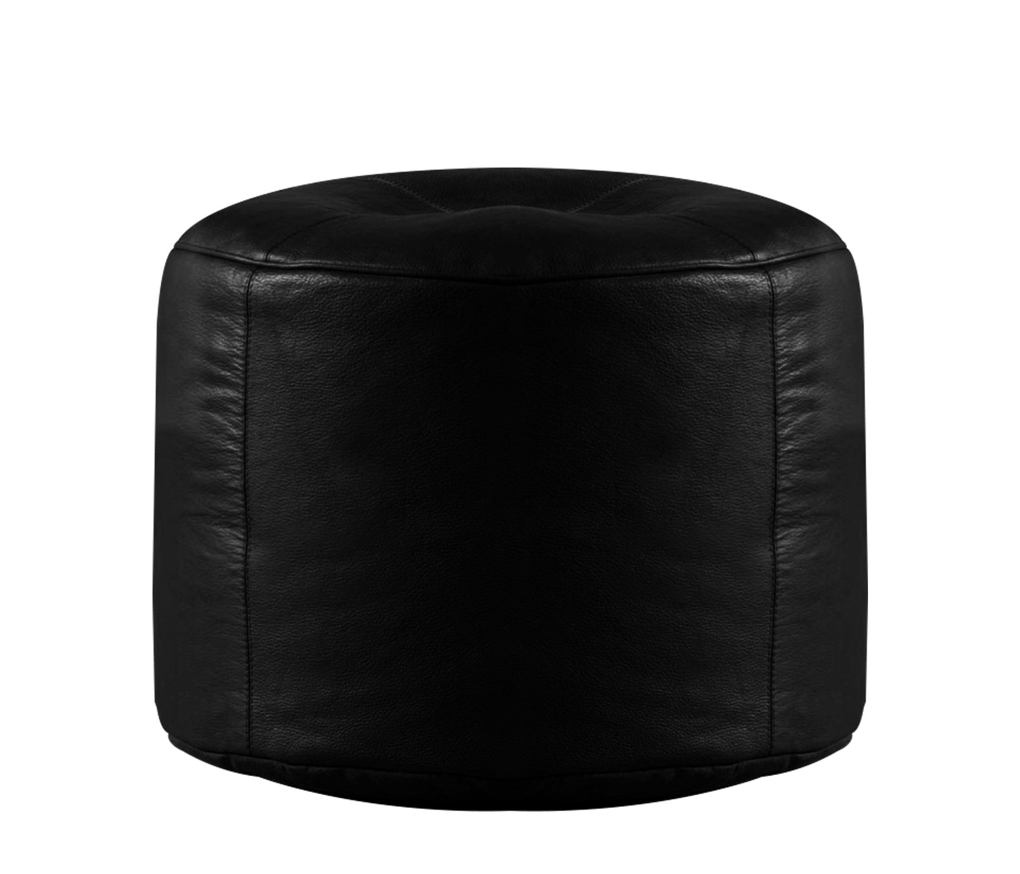 Genuine Cowhide Leather Ottoman Pouf Footrest Black freeshipping - SkinOutfit