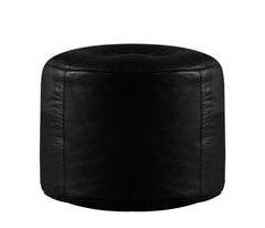 Genuine Cowhide Leather Ottoman Pouf Footrest Black freeshipping - SkinOutfit