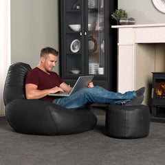 Genuine Cowhide Leather Ottoman Pouf Footrest Black freeshipping - SkinOutfit