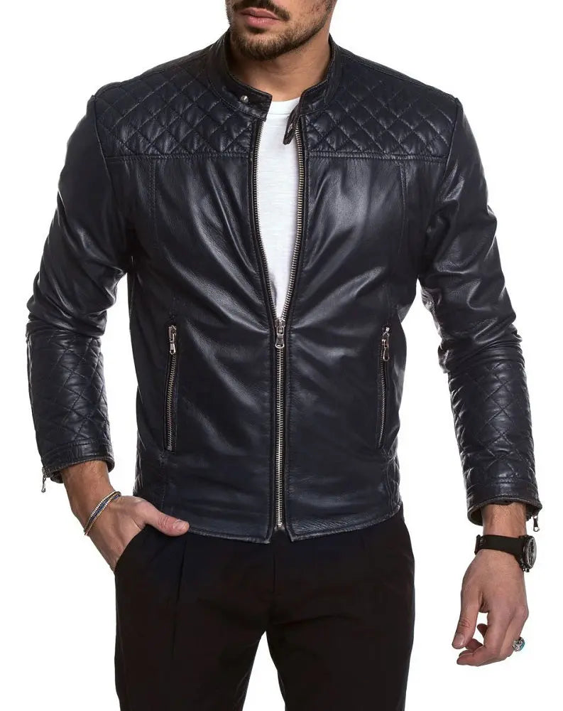 Men Lambskin Genuine Leather Jacket MJ313 freeshipping - SkinOutfit