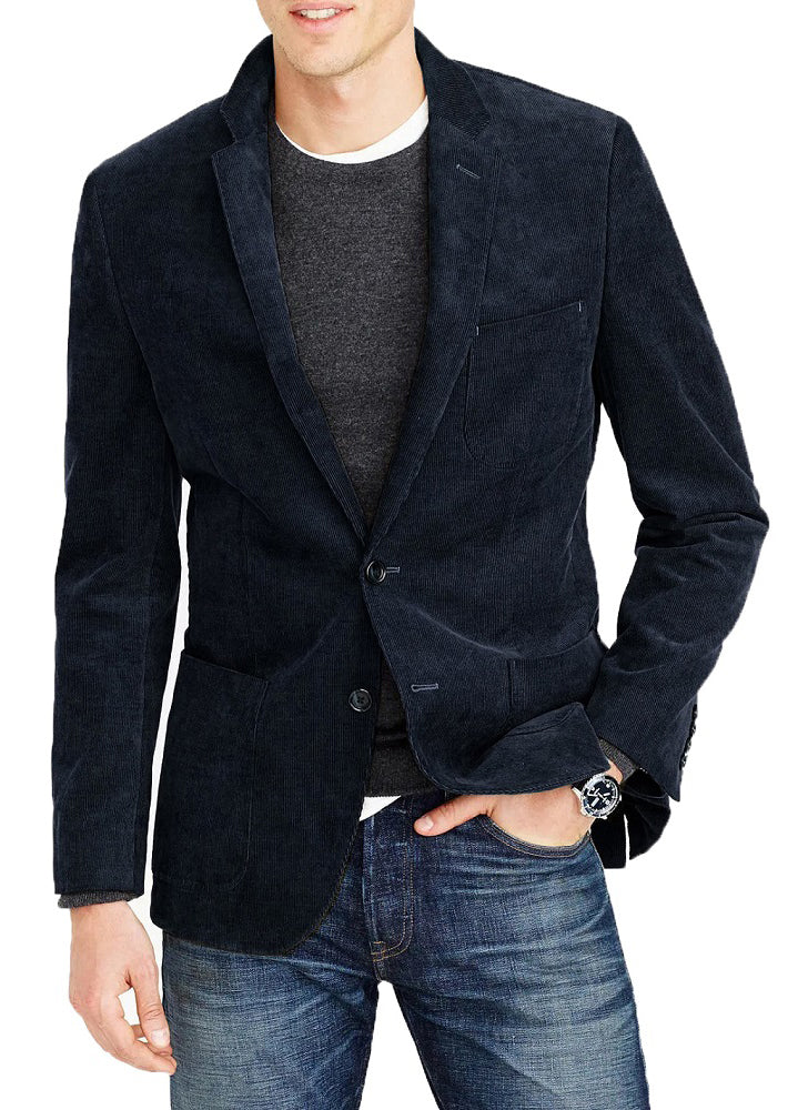 Men's Corduroy Sport Coat Blazer Jacket Blue SkinOutfit