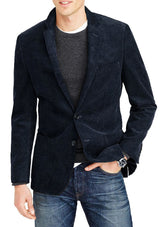 Men's Corduroy Sport Coat Blazer Jacket Blue SkinOutfit