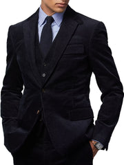 Men's Corduroy Sport Coat Blazer Jacket Black SkinOutfit
