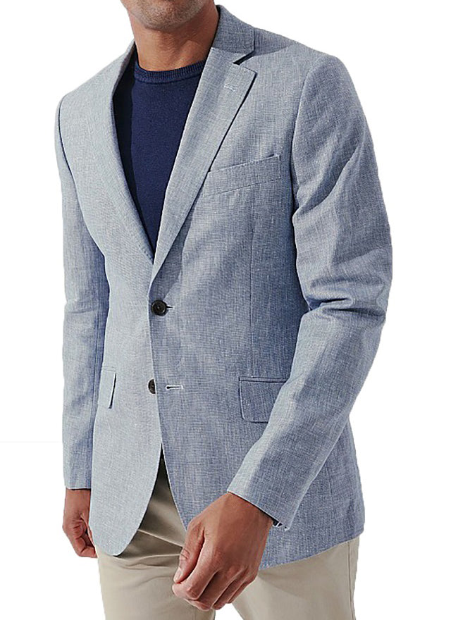 Men's Pure Cotton Linen Jacket Blue SkinOutfit