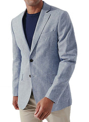 Men's Pure Cotton Linen Jacket Blue SkinOutfit