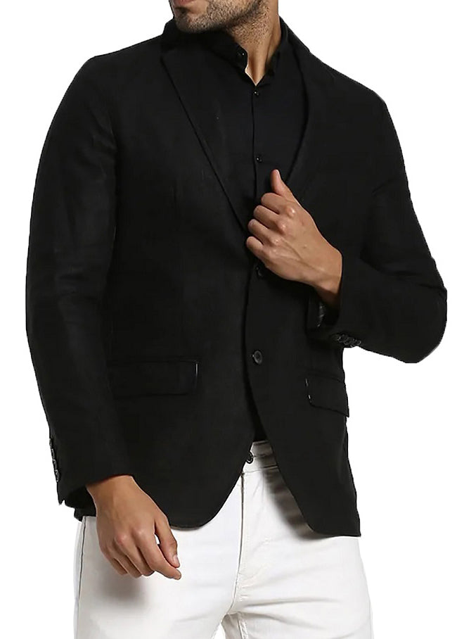 Men's Pure Cotton Linen Jacket Black SkinOutfit