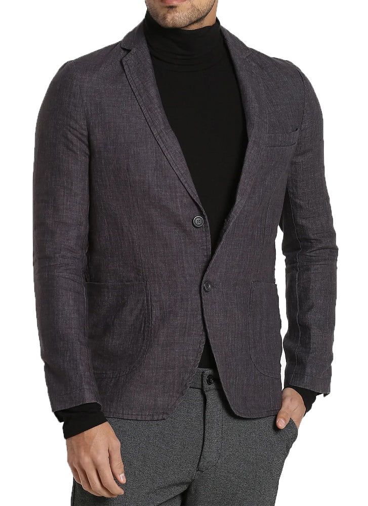 Men's Pure Cotton Linen Jacket Dark Gray SkinOutfit