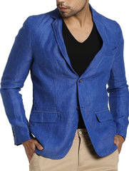 Men's Pure Cotton Linen Jacket Blue SkinOutfit
