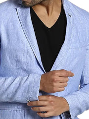 Men's Pure Cotton Linen Jacket Light Blue SkinOutfit