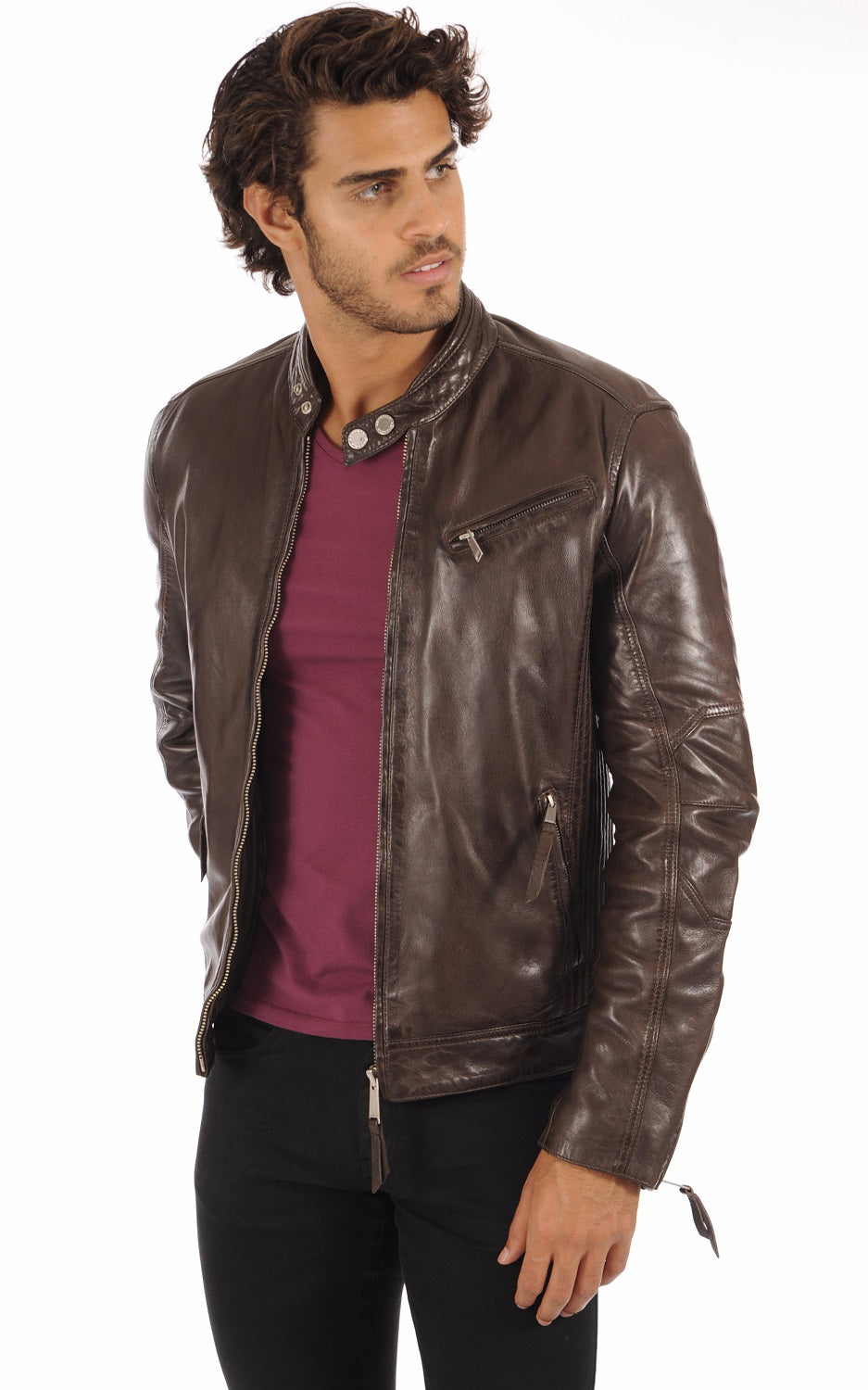 Men Genuine Leather Jacket MJ 14 freeshipping - SkinOutfit