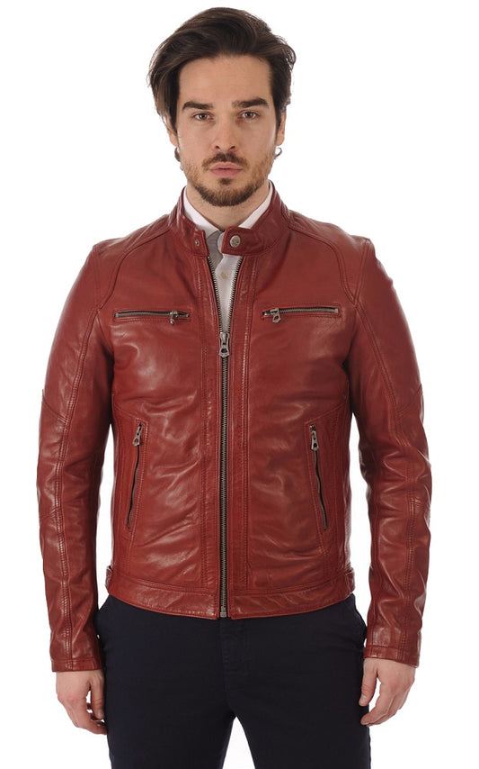 Men Genuine Leather Jacket MJ 23 freeshipping - SkinOutfit