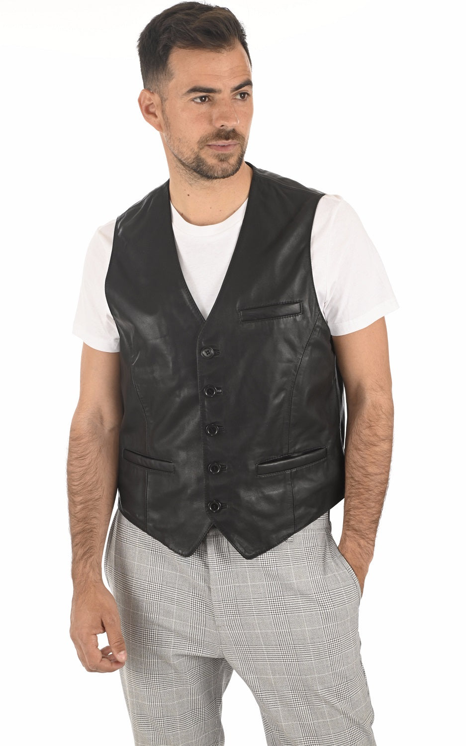 Men Genuine Leather Waistcoat 01 SkinOutfit