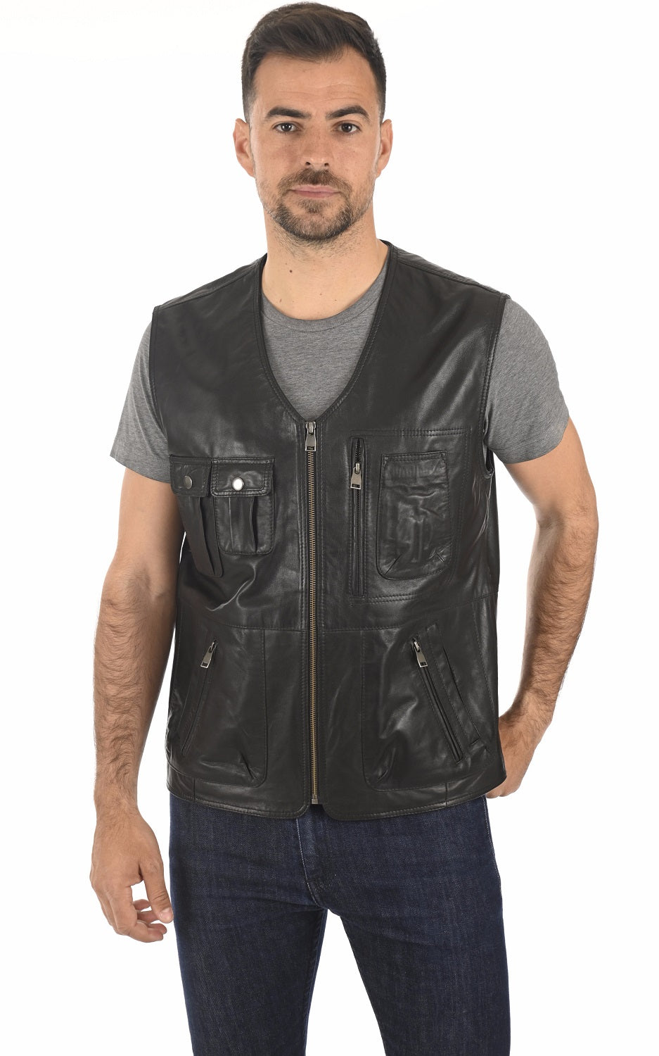Men Genuine Leather Waistcoat 04 SkinOutfit