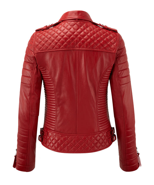 Women Biker Leather Jacket Red freeshipping - SkinOutfit
