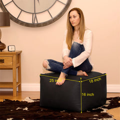 Genuine Cowhide Leather Square Ottoman Pouf Footrest Tan SkinOutfit