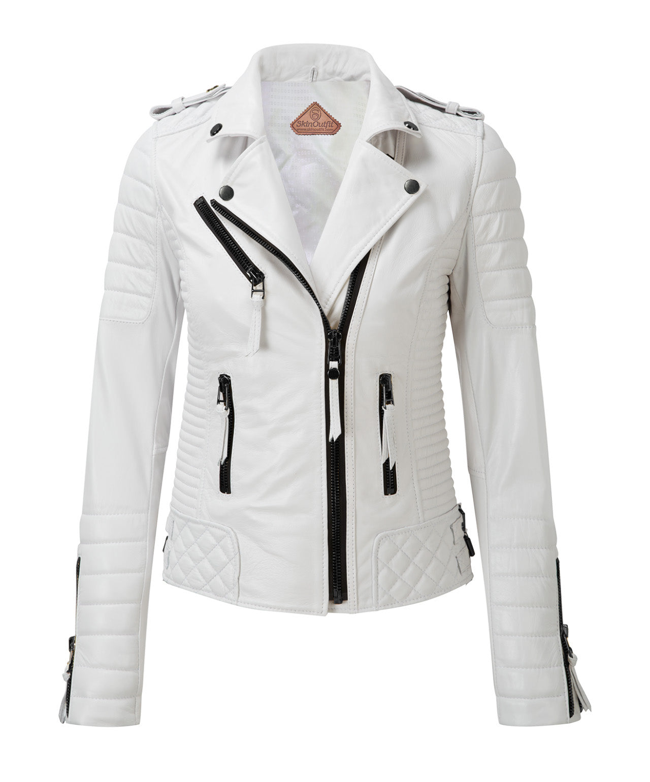 Women White Leather Jacket, Women Biker Leather Jacket on Luulla