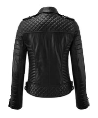 Women Biker Leather Jacket Black freeshipping - SkinOutfit
