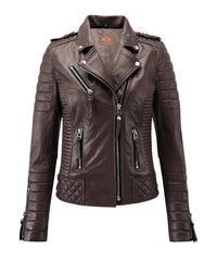 Women Biker Leather Jacket Brown freeshipping - SkinOutfit