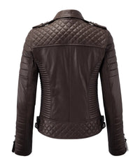 Women Biker Leather Jacket Brown freeshipping - SkinOutfit
