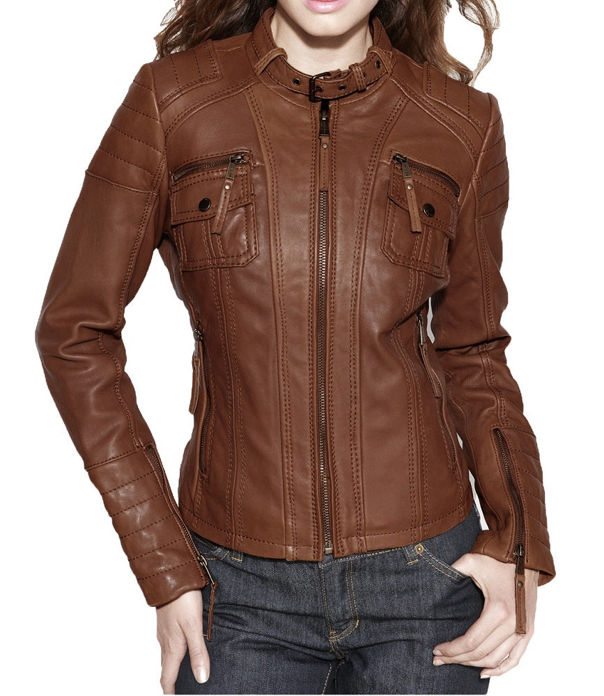 Women Lambskin Genuine Leather Jacket WJ 61 freeshipping - SkinOutfit