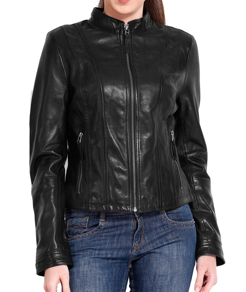 Women Lambskin Genuine Leather Jacket WJ190 SkinOutfit