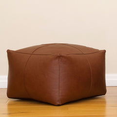 Genuine Cowhide Leather Square Ottoman Pouf Footrest Tan SkinOutfit